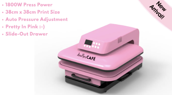 Doodles Autopress  - Professional Automated Heat Press w Slide-Out Tray (15" x 15") 38cm x 38cm, 1800W - Lovely Pink Lady - Demo Model