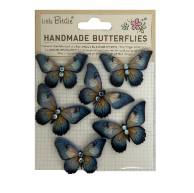 Little Birdie - Handmade Butterflies - Stickers Greatfull Wings Sky Tones 6pc