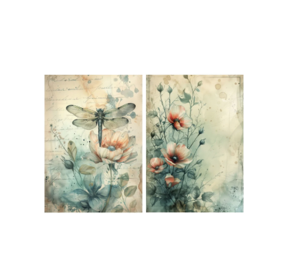 Little Birdie - Decoupage Paper Dragonfly Blossom 70gsm A4 size 2design 4 sheets