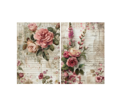 Little Birdie - Decoupage Paper Coral Rose 70gsm A4 size 2design 4 sheets