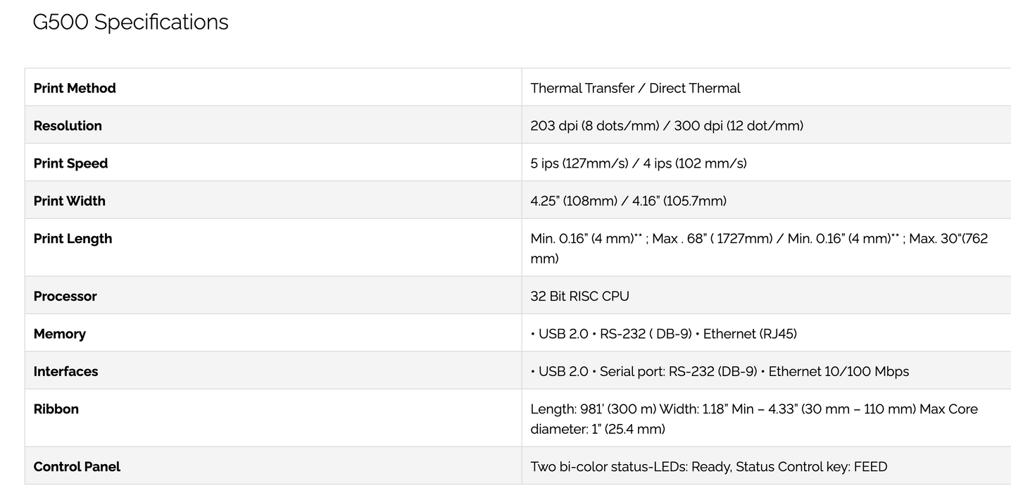 Godex G500 - Thermal Printer - Ribbon & Label Printer - Super Bundle with Media Stand