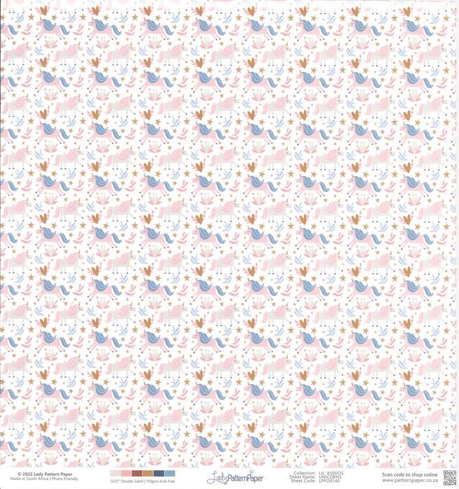 Lady Pattern Paper - 12" x 12" DS-Paper Kiddies - LIL`KIDDOS-UNICORNS