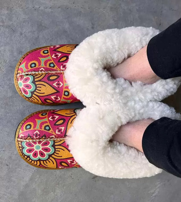 Mandala Pink Sheepskin Slippers - Adult Size 6