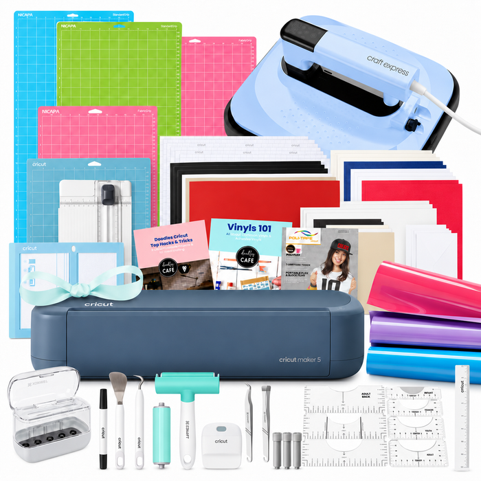 Cricut Maker 5 Machine - Doodles Deluxe Heat Press Softy Bundle Plus Workshop