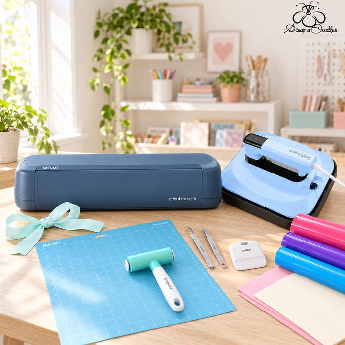 Cricut Maker 5 Machine - Doodles Deluxe Heat Press Softy Bundle Plus Workshop