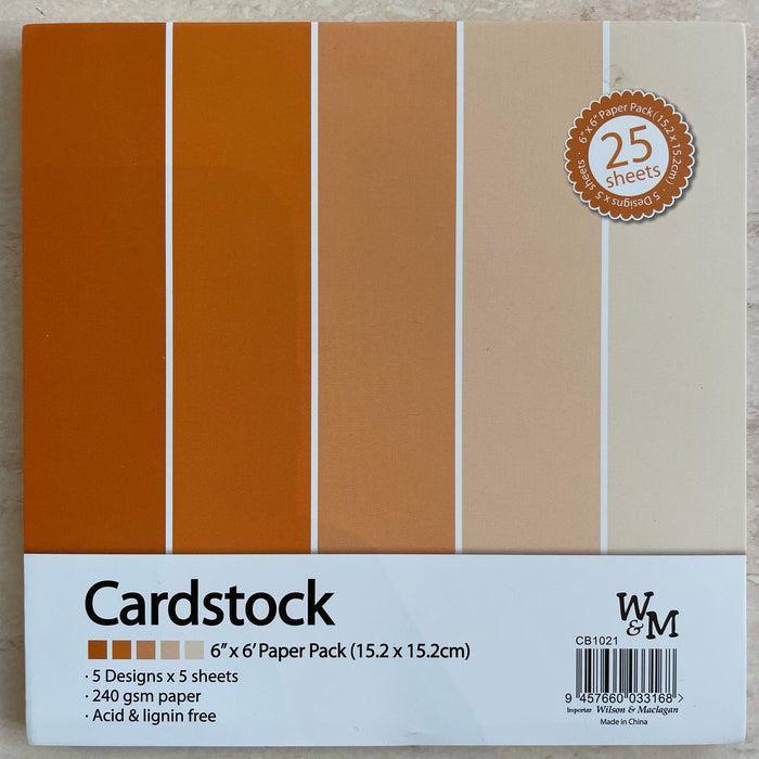Wilson & Maclagan - 6"x6" Cardstock Paper Pack - Orange 5Designs x 5 Sheets