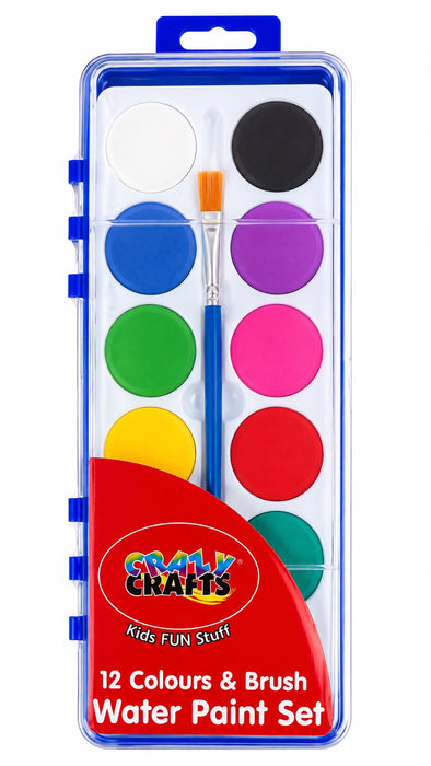 Crazy Crafts - Watercolour Paint & Brush Set - 12 Colours