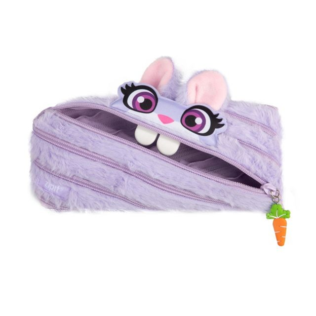 Zipit Fluffy Animal Pencil Bag (Purple Bunny)