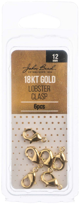 John Bead Lobster Clasp 12mm 6/Pkg-18kt Gold Plated