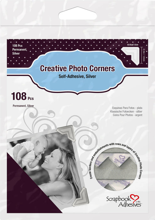 Scrapbook Adhesives Paper Photo Corners Self-Adhesive 108/Pk-Silver