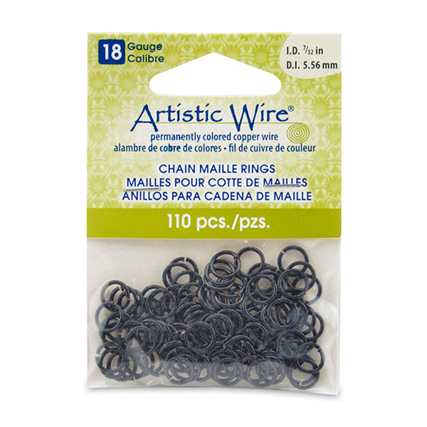 18 Gauge Artistic Wire, Chain Maille Rings, Round, Black, 7/32 in, 5.56 mm, 110 pc