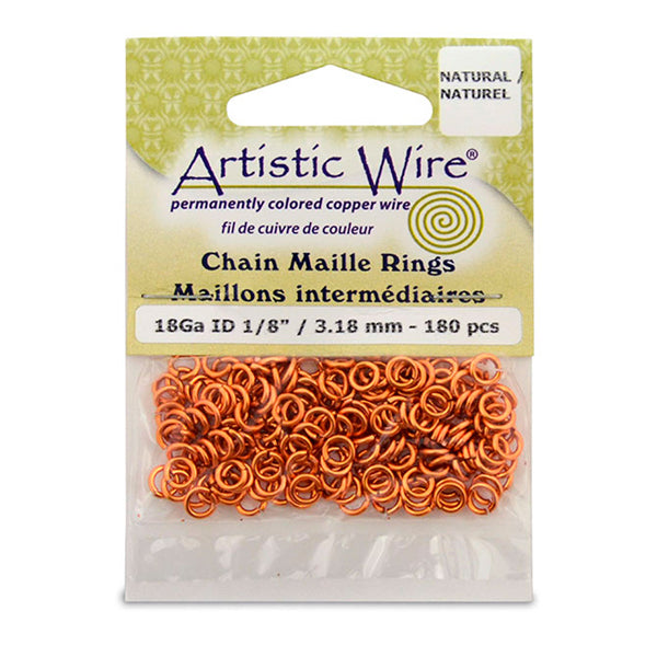 18 Gauge Artistic Wire, Chain Maille Rings, Round, Natural, 1/8 in / 3.18 mm, 180 pc