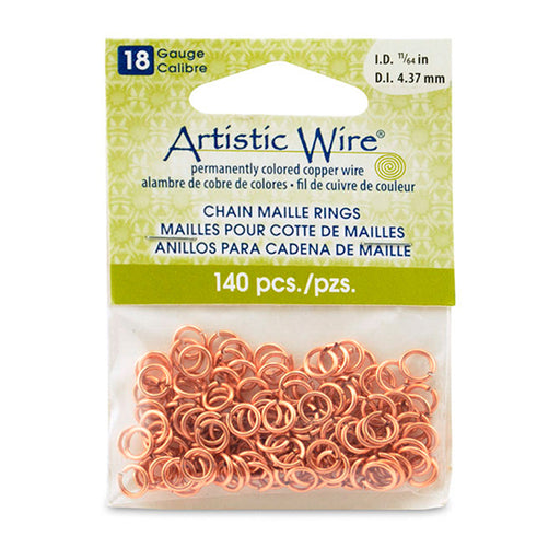 18 Gauge Artistic Wire, Chain Maille Rings, Round, Natural, 11/64 in / 4.37 mm, 140 pc