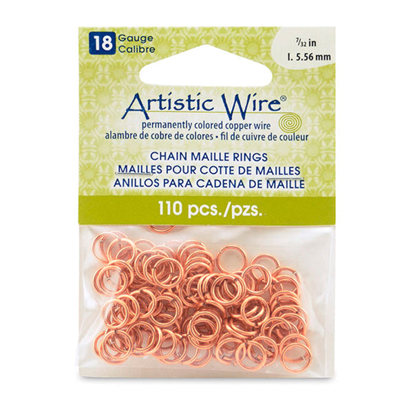 18 Gauge Artistic Wire, Chain Maille Rings, Round, Natural, 7/32 in, 5.56 mm, 110 pc