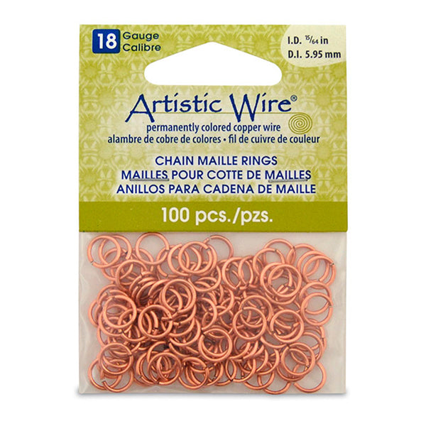 18 Gauge Artistic Wire, Chain Maille Rings, Round, Natural, 15/64 in / 5.95 mm, 100 pc