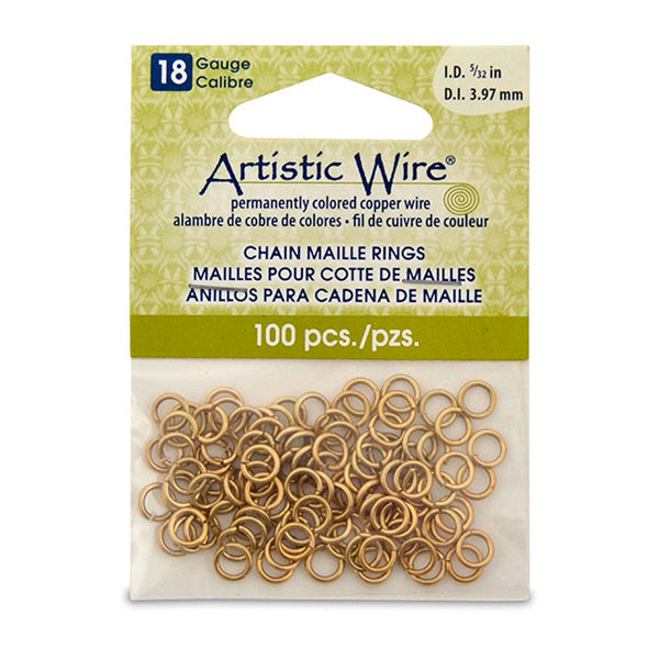 18 Gauge Artistic Wire, Chain Maille Rings, Round, Natural, 5/32 in / 3.97 mm, 100 pc