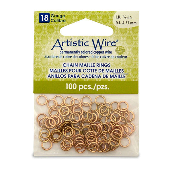 18 Gauge Artistic Wire, Chain Maille Rings, Round, Tarnish Resistant Brass, 11/64 in / 4.37 mm, 100 pc