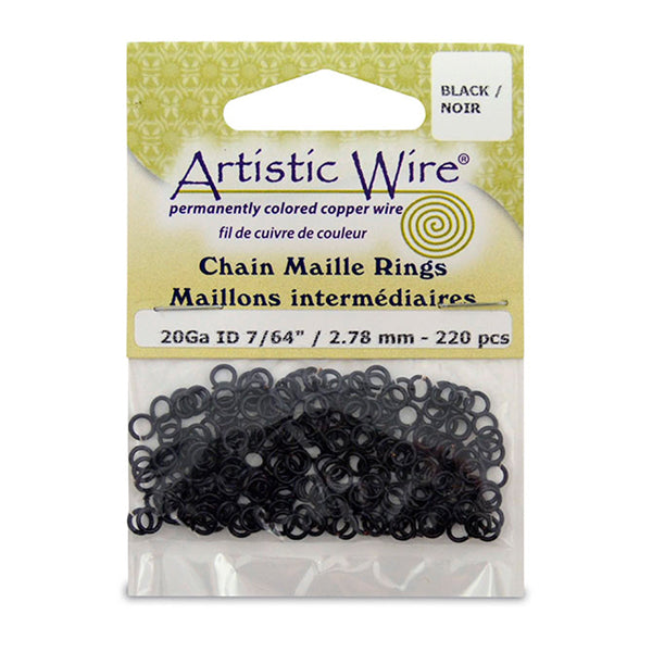 20 Gauge Artistic Wire, Chain Maille Rings, Round, Black, 7/64 in / 2.78 mm, 220 pc