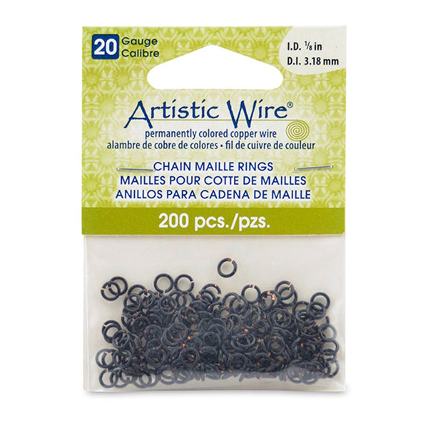 20 Gauge Artistic Wire, Chain Maille Rings, Round, Black, 1/8 in / 3.18 mm, 200 pc