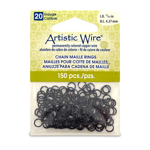 20 Gauge Artistic Wire, Chain Maille Rings, Round, Black, 11/64 in / 4.37 mm, 150 pc