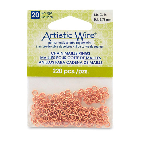 20 Gauge Artistic Wire, Chain Maille Rings, Round, Natural, 7/64 in / 2.78 mm, 220 pc