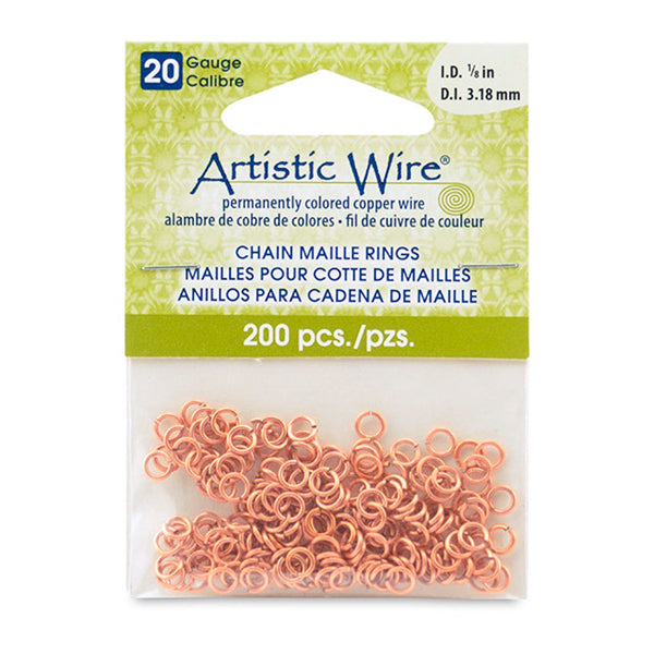 20 Gauge Artistic Wire, Chain Maille Rings, Round, Natural, 1/8 in / 3.18 mm, 200 pc