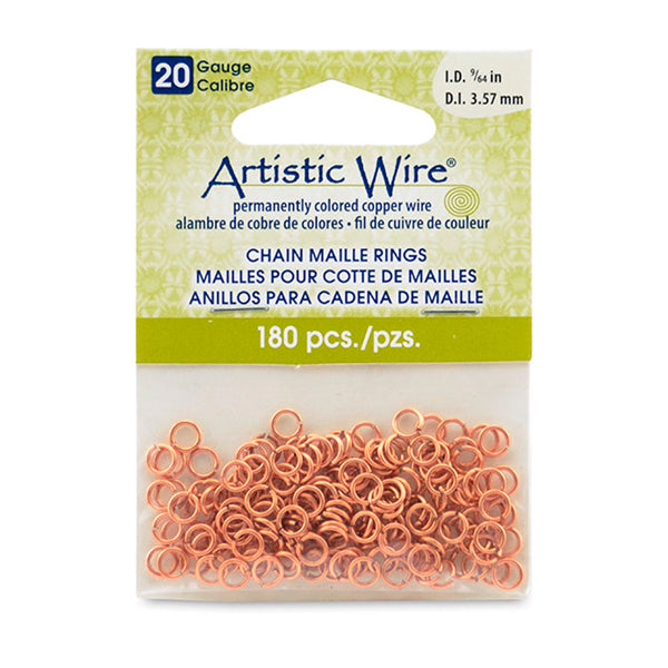 20 Gauge Artistic Wire, Chain Maille Rings, Round, Natural, 9/64 in / 3.57 mm, 180 pc