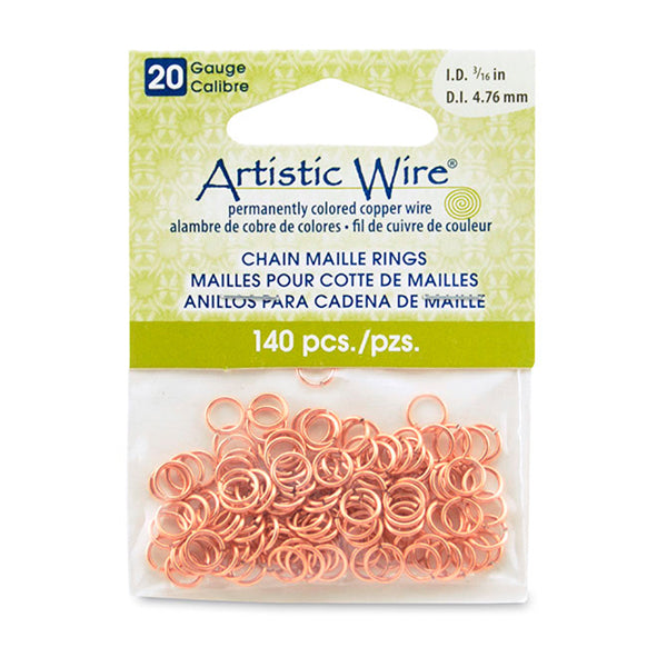 20 Gauge Artistic Wire, Chain Maille Rings, Round, Natural, 3/16 in / 4.76 mm, 140 pc