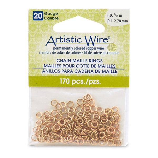 20 Gauge Artistic Wire, Chain Maille Rings, Round, Tarnish Resistant Brass, 7/64 in / 2.78 mm, 170 pc