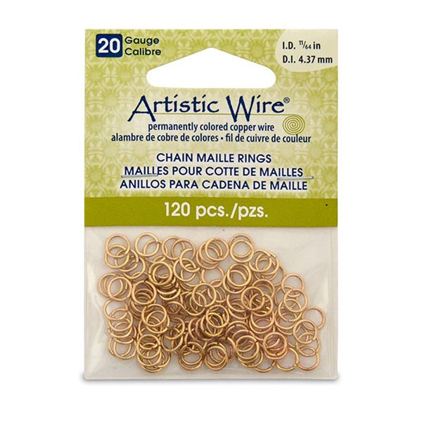 20 Gauge Artistic Wire, Chain Maille Rings, Round, Tarnish Resistant Brass, 11/64 in / 4.37 mm, 120 pc