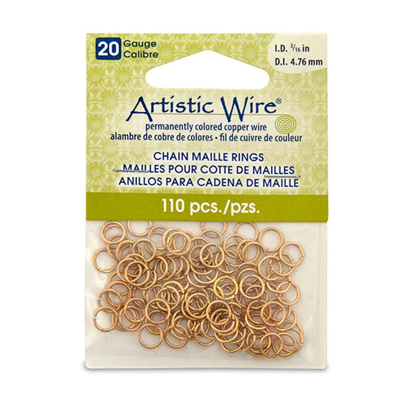 20 Gauge Artistic Wire, Chain Maille Rings, Round, Tarnish Resistant Brass, 3/16 in / 4.76 mm, 110 pc