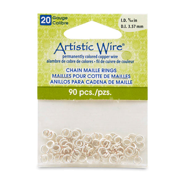 20 Gauge Artistic Wire, Chain Maille Rings, Round, Tarnish Resistant Silver, 9/64 in / 3.57 mm, 90 pc