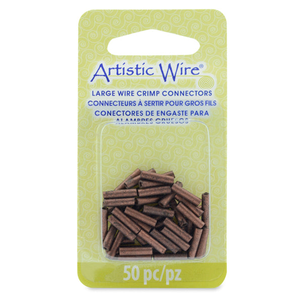 Beadalon - Artistic Wire Large Crimp Tubes, 10 mm / .4 in, Antique Copper Color, for 14 ga wire, ID 2.0 mm / .078 in, 50 pc