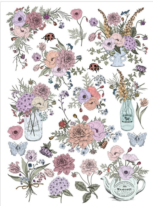 Little Birdie Deco Transfer Sheet A4-Blooms And Bugs
