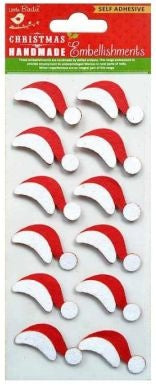 Little Birdie Christmas Glitter Sticker Embellishment 12/Pkg-Santa Claus Hat