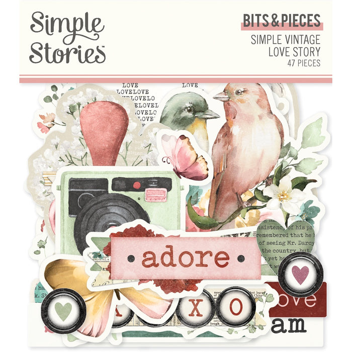 Simple Vintage Love Story Bits & Pieces Die-Cuts 47/Pkg-
