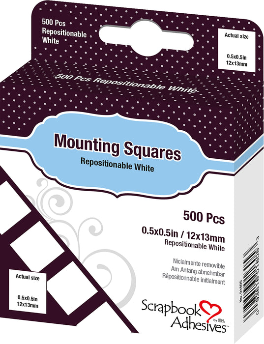 Scrapbook Adhesives Mounting Squares 500/Pkg-Repositionable, White, .5"X.5"