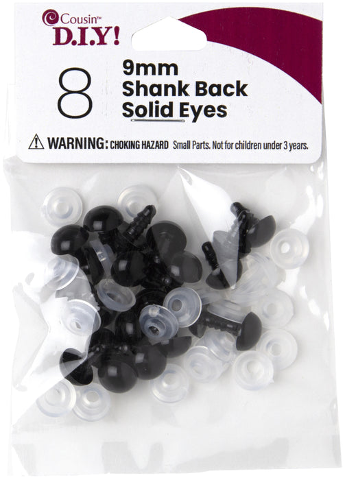 CousinDIY Shank Back Solid Eyes 9mm 8/Pkg-Black