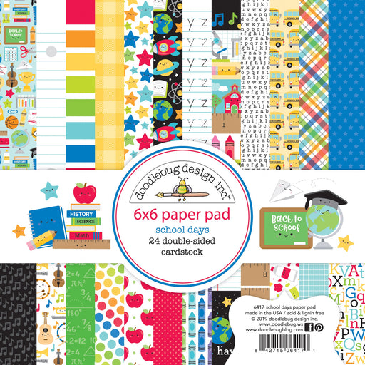 Doodlebug Double-Sided Paper Pad 6"X6" 24/Pkg-School Days, 12 Designs/2 Each