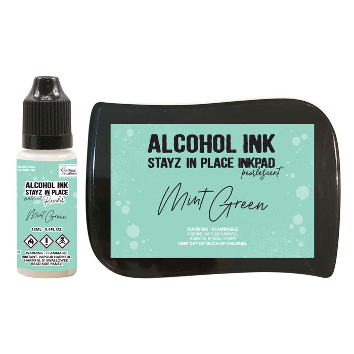 Couture Creations - Stayz in Place Alcohol Ink Pad & Reinker (12ml) - Pearlescent - Mint Green