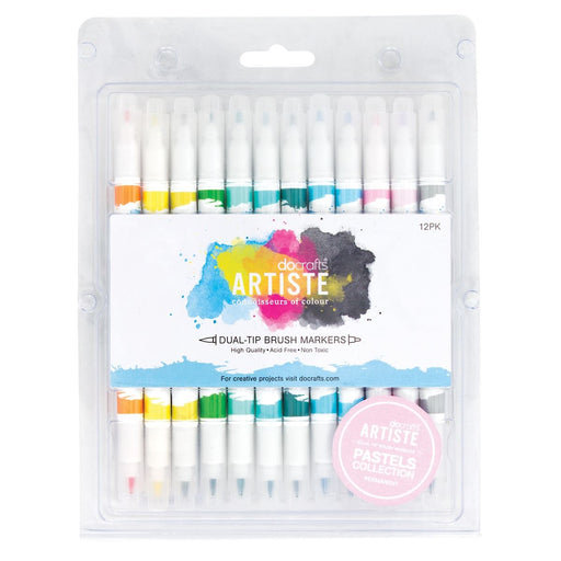 DoCrafts - Artiste Dual Tip Brush Markers (12 Pack) - Pastel