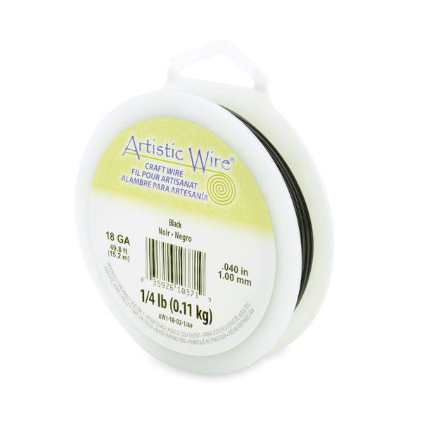 Artistic Wire, 18 Gauge / 1.0 mm Tarnish Resistant Colored Copper Craft Wire, Black, 1/4 lb / .11 kg, approx. 49.8 ft / 15.2 m