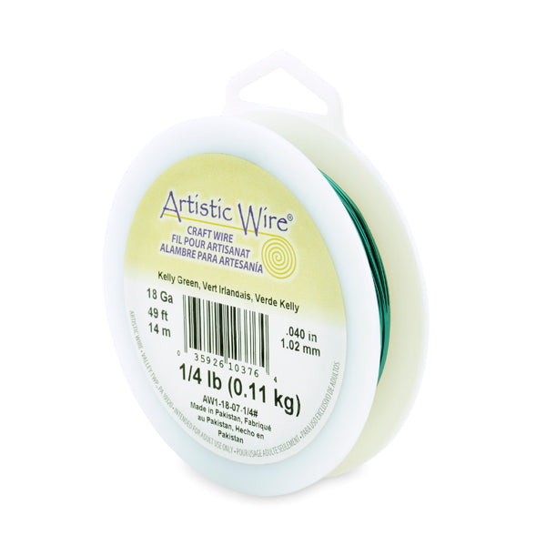 Artistic Wire, 18 Gauge / 1.0 mm Tarnish Resistant Colored Copper Craft Wire, Kelly Green, 1/4 lb / .11 kg, approx. 49.8 ft / 15.2 m