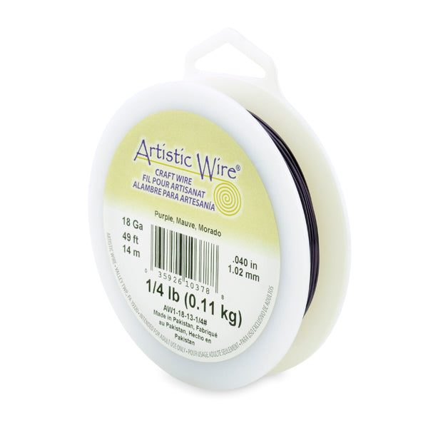 Artistic Wire, 18 Gauge / 1.0 mm Tarnish Resistant Colored Copper Craft Wire, Purple, 1/4 lb / .11 kg, approx. 49.8 ft / 15.2 m