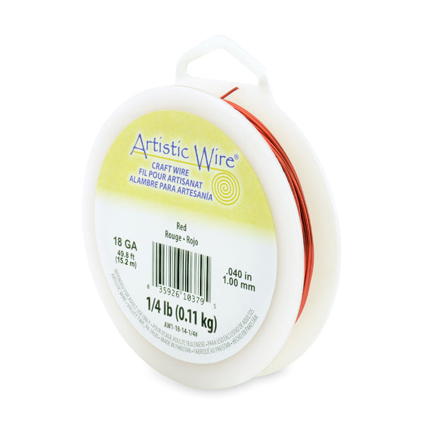 Artistic Wire, 18 Gauge / 1.0 mm Tarnish Resistant Colored Copper Craft Wire, Red, 1/4 lb / .11 kg, approx. 49.8 ft / 15.2 m