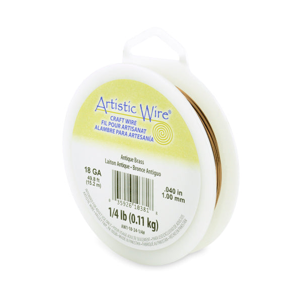 Artistic Wire, 18 Gauge / 1.0 mm Tarnish Resistant Colored Copper Craft Wire, Antique Brass Color, 1/4 lb / .11 kg, approx. 49.8 ft / 15.2 m