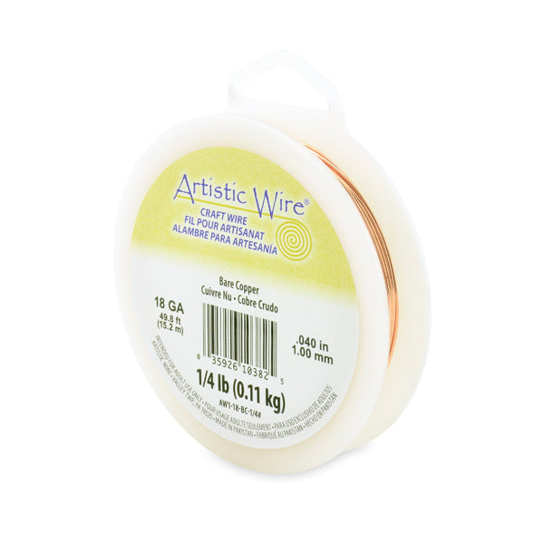 Artistic Wire, 18 Gauge / 1.0 mm Bare Copper Craft Wire, 1/4 lb / .11 kg, approx. 49.8 ft / 15.2 m