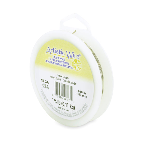 Artistic Wire, 18 Gauge / 1.0 mm Tarnish Resistant Tinned Copper Craft Wire, Silver Color, 1/4 lb / .11 kg, approx. 49.8 ft / 15.2 m