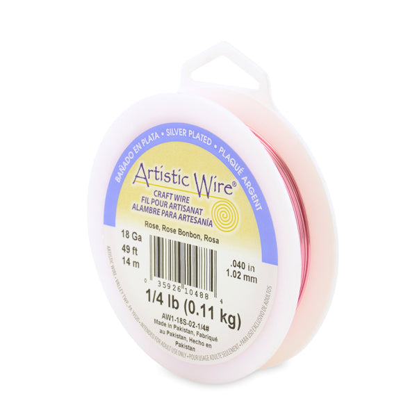 Artistic Wire, 18 Gauge / 1.0 mm Silver Plated Tarnish Resistant Colored Copper Craft Wire, Rose, 1/4 lb / .11 kg, approx. 49.8 ft / 15.2 m