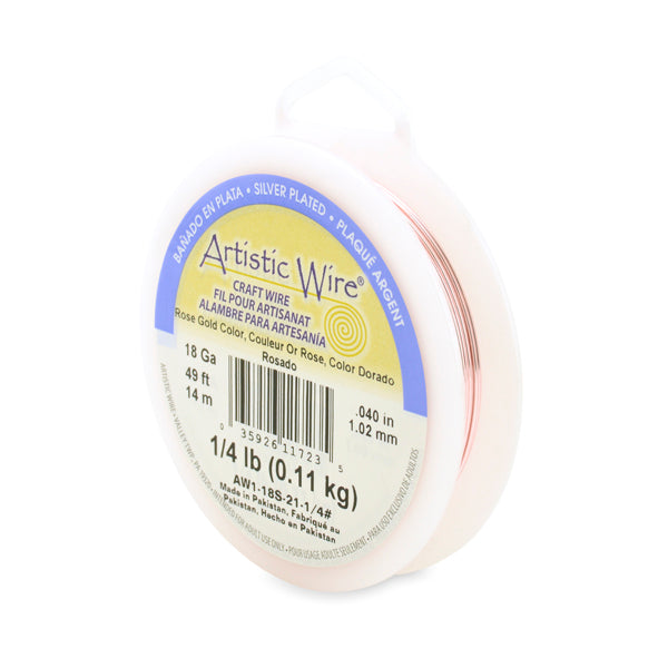 Artistic Wire, 18 Gauge / 1.0 mm Silver Plated Tarnish Resistant Colored Copper Craft Wire, Rose Gold Color, 1/4 lb / .11 kg, approx. 49.8 ft / 15.2 m